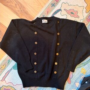 Vintage Darian 80s Sweater preppy military button suspender detail wool navy